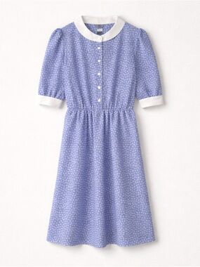 Vintage The Fashion Place Blue and White Coffee Bean Half Button Up Midi Dress